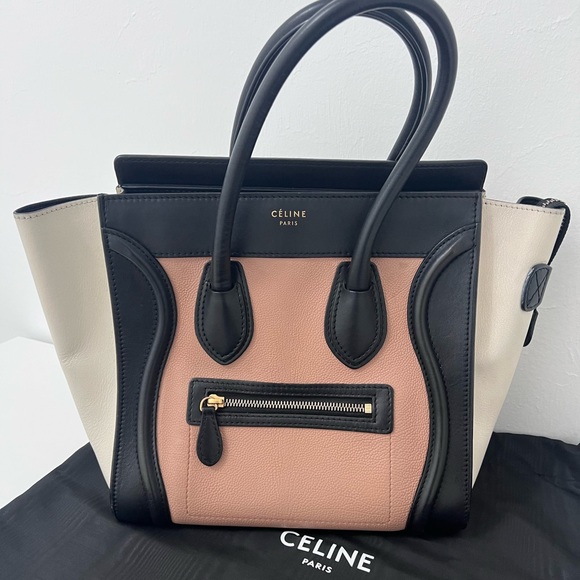 Celine Black, White, and Beige Leather Tote Bag - Picture 1 of 3